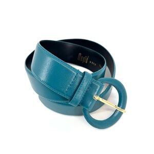 Vintage 90s Magid Leather Belt Teal Peacock Blue Retro Avant Grande Minimalist
